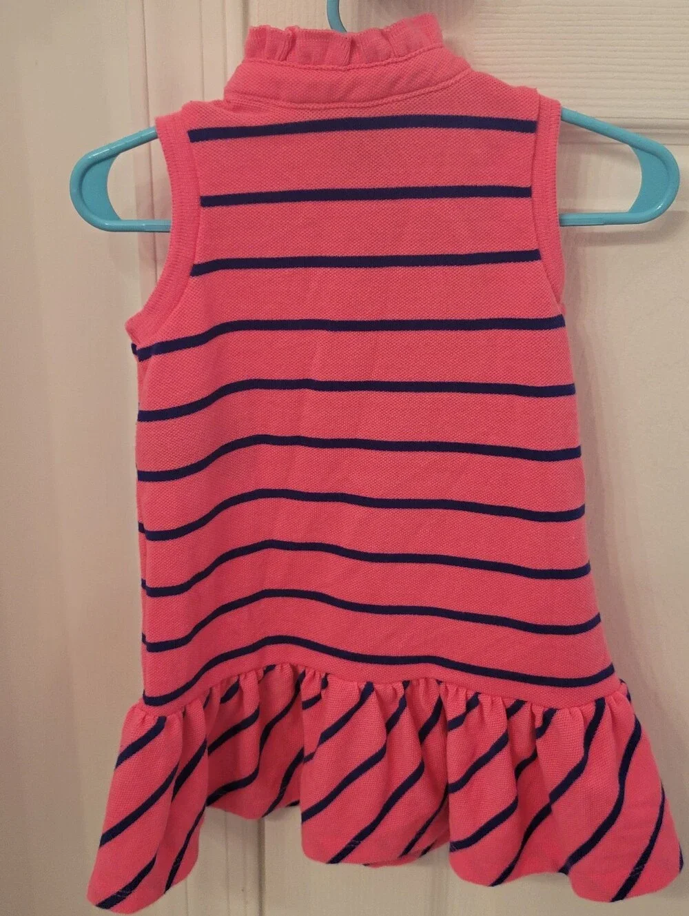 Ralph Lauren Pink and Navy Striped Sleeveless Polo Dress with Orange Crest